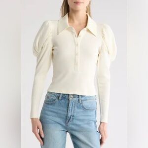 Area Stars Cream Ribbed Button-Up Women's Top